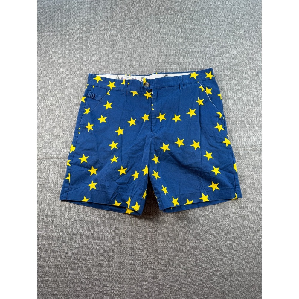 Royal & Awesome Eurostar Shorts Men 38 Blue Yellow Star Logo Cotton Standard Fit